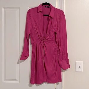 Low chest hot pink silk dress from Zara!